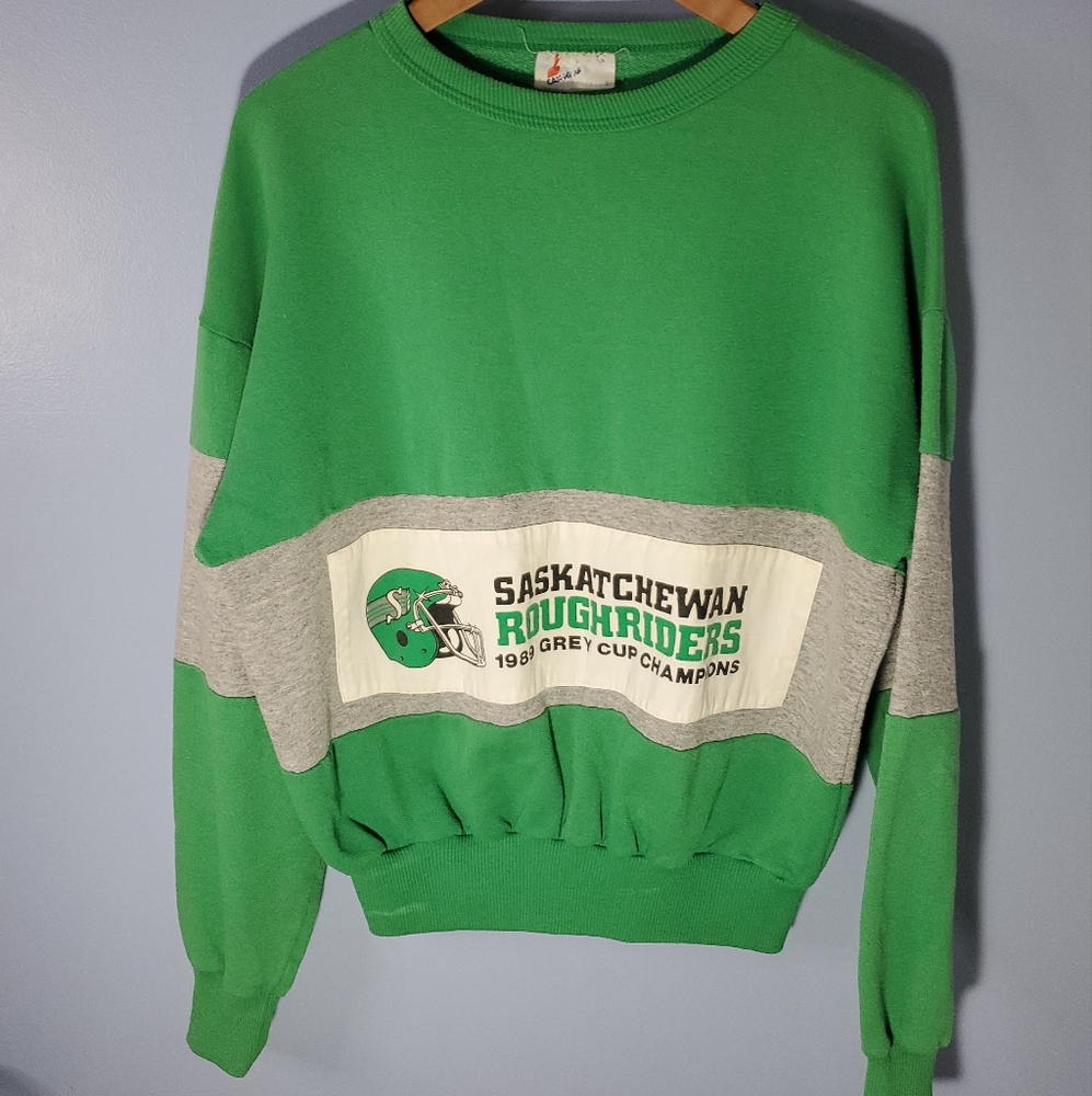 Vintage Saskatchewan Roughriders Sweatshirt Small Green 1989 Champions CFL